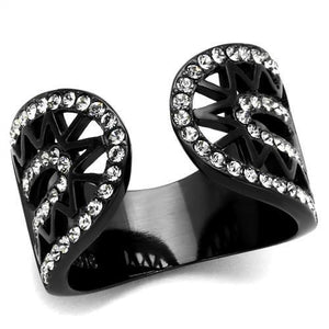 TK2166 - Stainless Steel Ring IP Black(Ion Plating) Women Top Grade Crystal Black Diamond