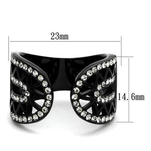 TK2166 - Stainless Steel Ring IP Black(Ion Plating) Women Top Grade Crystal Black Diamond