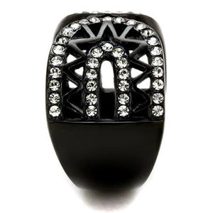 TK2166 - Stainless Steel Ring IP Black(Ion Plating) Women Top Grade Crystal Black Diamond