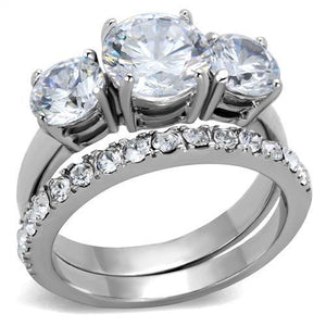 TK2177 - Stainless Steel Ring High polished (no plating) Women AAA Grade CZ Clear