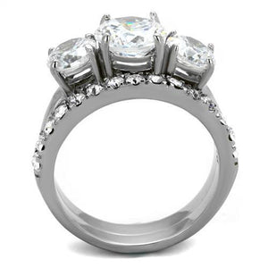 TK2177 - Stainless Steel Ring High polished (no plating) Women AAA Grade CZ Clear