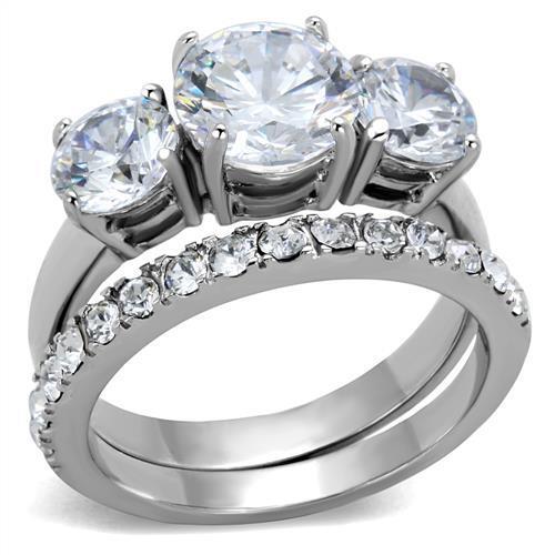 TK2177 - Stainless Steel Ring High polished (no plating) Women AAA Grade CZ Clear