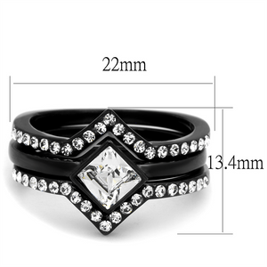 TK2185 - Stainless Steel Ring IP Black(Ion Plating) Women Top Grade Crystal Clear