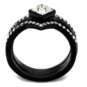 TK2185 - Stainless Steel Ring IP Black(Ion Plating) Women Top Grade Crystal Clear