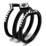 TK2185 - Stainless Steel Ring IP Black(Ion Plating) Women Top Grade Crystal Clear