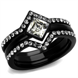 TK2185 - Stainless Steel Ring IP Black(Ion Plating) Women Top Grade Crystal Clear
