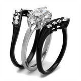 TK2188 - Stainless Steel Ring Two-Tone IP Black Women AAA Grade CZ Clear