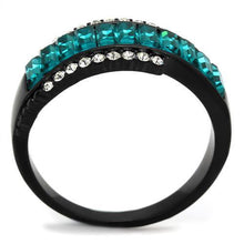 TK2190 - Stainless Steel Ring IP Black(Ion Plating) Women Top Grade Crystal Blue Zircon