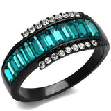 TK2190 - Stainless Steel Ring IP Black(Ion Plating) Women Top Grade Crystal Blue Zircon
