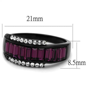 TK2191 - Stainless Steel Ring IP Black(Ion Plating) Women Top Grade Crystal Amethyst