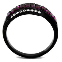 TK2191 - Stainless Steel Ring IP Black(Ion Plating) Women Top Grade Crystal Amethyst