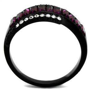 TK2191 - Stainless Steel Ring IP Black(Ion Plating) Women Top Grade Crystal Amethyst