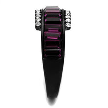 TK2191 - Stainless Steel Ring IP Black(Ion Plating) Women Top Grade Crystal Amethyst