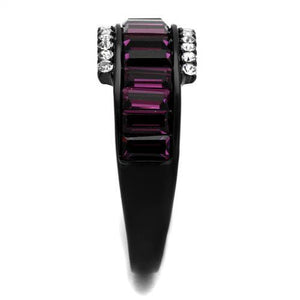 TK2191 - Stainless Steel Ring IP Black(Ion Plating) Women Top Grade Crystal Amethyst
