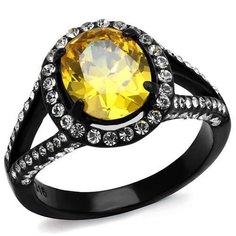 TK2193 - Stainless Steel Ring IP Black(Ion Plating) Women AAA Grade CZ Topaz