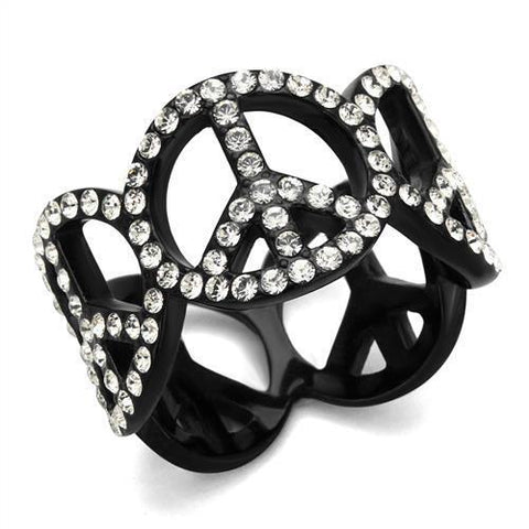 TK2194 - Stainless Steel Ring IP Black(Ion Plating) Women Top Grade Crystal Clear