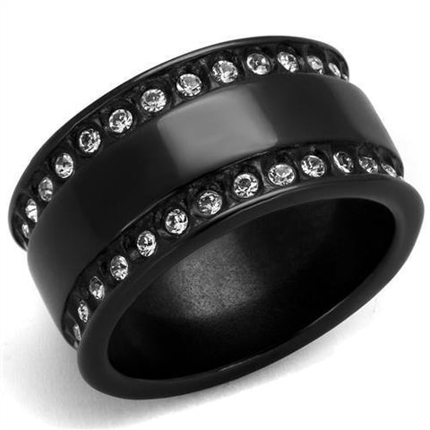 TK2195 - Stainless Steel Ring IP Black(Ion Plating) Women Top Grade Crystal Clear