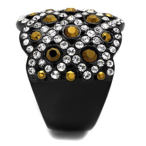 TK2197 - Stainless Steel Ring IP Black(Ion Plating) Women Top Grade Crystal Metallic Light Gold
