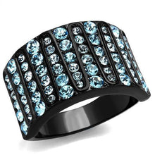 TK2198 - Stainless Steel Ring IP Black(Ion Plating) Women Top Grade Crystal Sea Blue