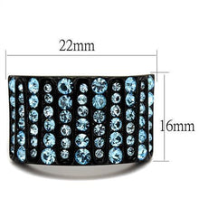 TK2198 - Stainless Steel Ring IP Black(Ion Plating) Women Top Grade Crystal Sea Blue