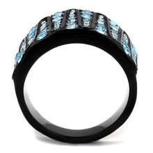 TK2198 - Stainless Steel Ring IP Black(Ion Plating) Women Top Grade Crystal Sea Blue