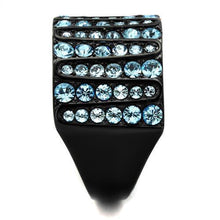 TK2198 - Stainless Steel Ring IP Black(Ion Plating) Women Top Grade Crystal Sea Blue