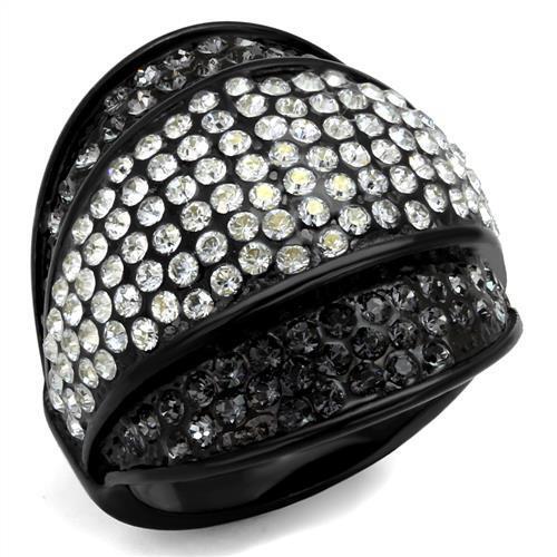 TK2200 - Stainless Steel Ring IP Black(Ion Plating) Women Top Grade Crystal Multi Color