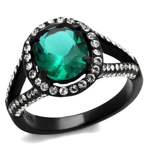TK2202 - Stainless Steel Ring IP Black(Ion Plating) Women Synthetic Blue Zircon