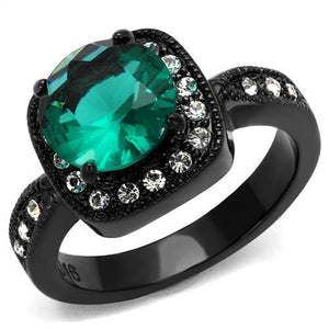 TK2209 - Stainless Steel Ring IP Black(Ion Plating) Women Synthetic Blue Zircon