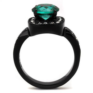 TK2209 - Stainless Steel Ring IP Black(Ion Plating) Women Synthetic Blue Zircon