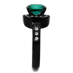 TK2209 - Stainless Steel Ring IP Black(Ion Plating) Women Synthetic Blue Zircon