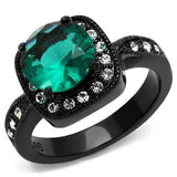 TK2209 - Stainless Steel Ring IP Black(Ion Plating) Women Synthetic Blue Zircon
