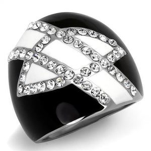 TK2211 - High polished (no plating) Stainless Steel Ring with Top Grade Crystal  in Clear