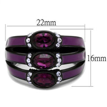 TK2213 - Stainless Steel Ring IP Black(Ion Plating) Women Top Grade Crystal Amethyst
