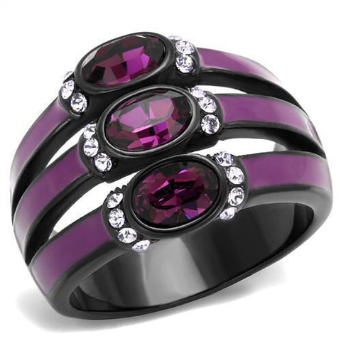 TK2213 - Stainless Steel Ring IP Black(Ion Plating) Women Top Grade Crystal Amethyst