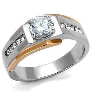TK2218 - Stainless Steel Ring Two-Tone IP Rose Gold Men AAA Grade CZ Clear