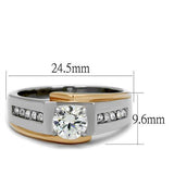 TK2218 - Stainless Steel Ring Two-Tone IP Rose Gold Men AAA Grade CZ Clear