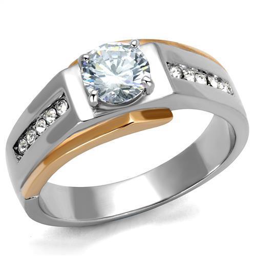 TK2218 - Stainless Steel Ring Two-Tone IP Rose Gold Men AAA Grade CZ Clear