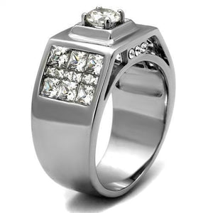 TK2220 - Stainless Steel Ring High polished (no plating) Men AAA Grade CZ Clear