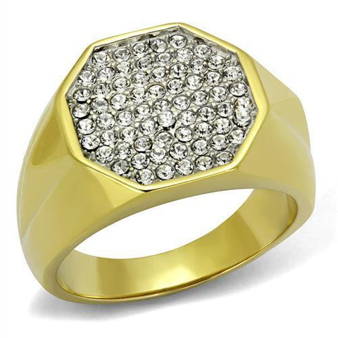 TK2221 - Stainless Steel Ring Two-Tone IP Gold (Ion Plating) Men Top Grade Crystal Clear