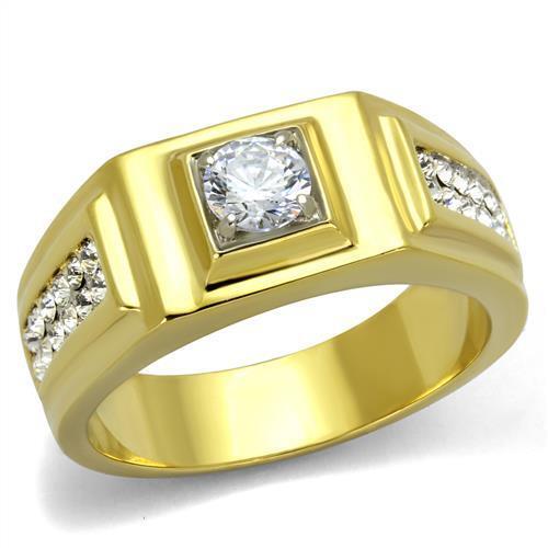 TK2222 - Stainless Steel Ring Two-Tone IP Gold (Ion Plating) Men AAA Grade CZ Clear