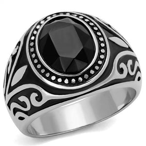 TK2231 - Stainless Steel Ring High polished (no plating) Men Top Grade Crystal Jet