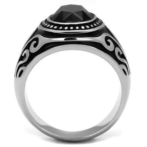 TK2231 - Stainless Steel Ring High polished (no plating) Men Top Grade Crystal Jet
