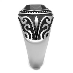 TK2231 - Stainless Steel Ring High polished (no plating) Men Top Grade Crystal Jet