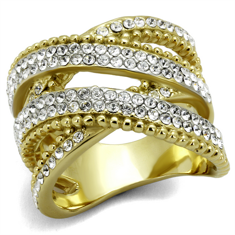 TK2252 - Stainless Steel Ring Two-Tone IP Gold (Ion Plating) Women Top Grade Crystal Clear