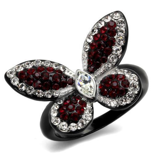 TK2273 - Stainless Steel Ring Two-Tone IP Black (Ion Plating) Women Top Grade Crystal Siam