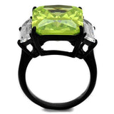 TK2275 - Stainless Steel Ring IP Black(Ion Plating) Women AAA Grade CZ Apple Green color