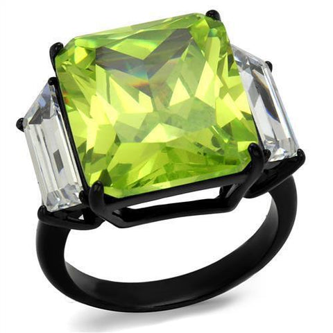 TK2275 - Stainless Steel Ring IP Black(Ion Plating) Women AAA Grade CZ Apple Green color