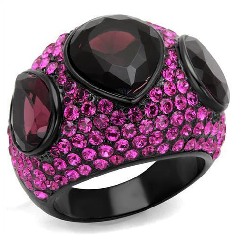 TK2276 - Stainless Steel Ring IP Black(Ion Plating) Women Synthetic Amethyst