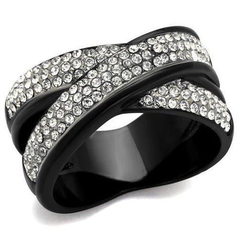 TK2278 - Stainless Steel Ring Two-Tone IP Black (Ion Plating) Women Top Grade Crystal Clear